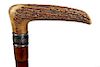 111. Stag Dress Cane- Ca. 1885- A well formed stag handle, initialed silver collar, dark brown bamboo shaft and no ferrule. H