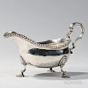 George III Sterling Silver Sauceboat, London, 1765-66, lacking or worn maker's mark, with gadrooned rim and scrolled handle o
