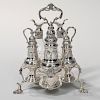 George III Sterling Silver Cruet Set, casters and stand marked London, 1773-74, "TD" probably for Thomas Daniel, silver mount