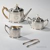 Assembled Three-piece Sterling Silver Tea Service, with a George III teapot and pair of sugar tongs, each London, 1795 and 17