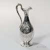 Victorian Sterling Silver Wine Ewer, London, 1860-61, Daniel & Charles Houle, maker, vasiform, with a faux-bois handle entwin