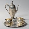 Three-piece Gorham Sterling Silver Coffee Service with Tray, Providence, mid to late 20th century, coffeepot, creamer, and su