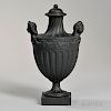 Wedgwood & Bentley Black Basalt Vase and Cover, England, c. 1775, shape no. 41 with maiden head handles, swirled fluting to t