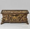 Italian Carved Giltwood and Painted Cassone, 18th century, rectangular, overall heavily carved with acanthus plumes, hinged m