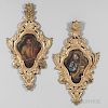 Pair of Italian Baroque-style Painted Oval Panels Depicting Saints, 20th century, in carved giltwood frames, panel, ht. 13, o