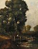 Attributed to David Cox the Elder (British, 1783-1859)      Figure Crossing a Footbridge