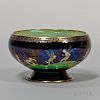 Wedgwood Fairyland Leapfrogging Elves Empire Bowl, England, c. 1925, exterior with figures to a black sky, the interior with 