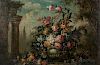 Continental School, 18th/19th Century, Floral Still Life with Classical Ruins, Unsigned., Condition: Lined, retouch, craquelu