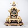 Sevres-style Gilt-bronze Mantel Clock, mid to late 19th century, urn surmounting a garland-topped round dial highlighted by f