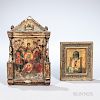 Two Eastern Orthodox Icons, 19th century, a small panel, probably Greece, featuring a male and female saint within a chapel o