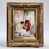 French Porcelain Plaque Depicting Two Figures with a Vase