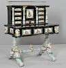 Meissen-style Porcelain Desk, late 19th century, possibly KPM, polychrome decorated with figural scenes plaques and figural f
