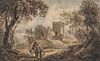 British School, 17th/18th Century, Landscape with Castle and Foreground Figures, Unsigned, attributed to Paul Sandby in an in