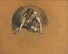 Arthur Bowen Davies (American, 1862-1928)      Three Framed Figure Drawings: Crouching Male, Seated Male Nude
