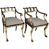 Pair of Regency Style Gilded and Painted Armchairs, 1945