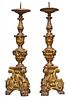 A Pair of Venetian Baroque Carved and Gilded Pricket Sticks, 18th century