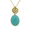 22K Gold Diamond Turquoise Pendant  Necklace