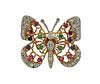 14K Gold Diamond Color Stone Butterfly Brooch Pin