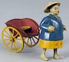 French composition and tin wind-up China man with a rickshaw, possibly Martin, 6 1/2'' l.