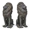 PAIR OF PATINATED METAL LIONS
