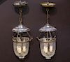 Hallway Lanterns in Etched Glass & Brass, Pair