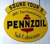 "Pennzoil" tin two-sided, 29" x 20", near mint condition