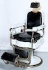 Koken Barber Chair with original foot  and head rest and razor strap, white porcelain