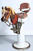 Barber Shop Koch's porcelain child's barber chair with carved wood horse head, porcelain stand and chair in fine working cond