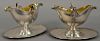 Pair of Lazarus Posen silver gravy boats with gold wash interior bowl, marked L. Posen 800.38384. ht. 5 1/4in., lg. 8 1/2in.,