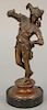Eugene Barillot bronze figure of a jester on a marble base signed E. Barillot (staff is broke). ht. 9 1/2in.