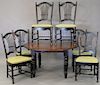 Eight piece dinette set including round table with one 23 1/2 inch leaf, six chairs, and sideboard. table: ht. 29in., top clo