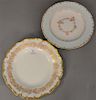 Two sets of porcelain plates including set of ten Mintons luncheon plates with light blue dot design and gilt and flower cent