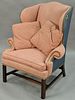 J. Royale Furniture custom upholstered Chippendale style wing chair.