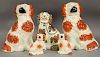 Five piece lot of Staffordshire dogs including small pair, large pair, and a single. ht. 5in, 12in. & 9 1/2in.