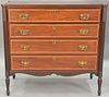 Sheraton mahogany four drawer chest with banded inlaid drawers, circa 1830. ht. 41in., wd. 44in., dp. 21in.