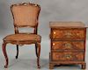 Two piece lot to include Althorp George III style mahogany bedside chest with three drawers along with a French style side ch