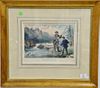 Group of four framed sporting lithographs including R.F. Zogbaum hunting chromolithograph (sight size 12" x 18", Currier and 
