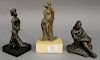 Three piece lot having two small modern bronze sculptures including a seated girl signed Rose and a walking figure. ht. 6 1/4