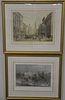 Three framed prints including Broadway New York, City Hall New York, and Wall Street in 1856, Aquatint. sight size (1) 16 1/2