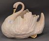 Large Majolica swan planter, white glaze with yellow beak and feet. ht. 11in., lg. 14in.