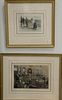 Nine Harper's Weekly miscellaneous lithographs and prints including two large double page Harper's Weekly in burl maple frame