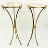 Pair of Marble Top Maison Jansen Style Brass Pedestal Tables.