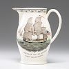Historical Liverpool Creamware Pitcher with American Sailing Ship