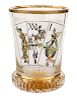 AN ANTIQUE AUSTRIAN GLASS BEAKER WITH IMAGE OF THREE PLAYING CARDS,  AFTER ANTON KOTHGASSER, VIENNA, SECOND HALF OF 19TH CENT