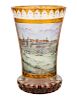 AN ANTIQUE AUSTRIAN HAND-PAINTED GLASS WITH IMAGE OF THE VIENNA HOFBURG, VIENNA, LATE 19 CENTURY