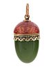A FABERGE JADE, GOLD, AND GUILLOCHE ENAMEL PENDANT EASTER EGG IN THE FORM OF AN ACORN, MICHAEL PERCHIN, ST. PETERSBURG, 1888-