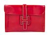 An Hermes Red Leather Jige PM Swift Clutch, 11.5" x 8" x 1".