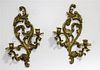 A Pair of Rococo Gilt Brass Two Light Sconces Height 18 inches.