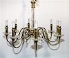 A Brass Eight Light Chandelier Diameter of chandelier 27 inches.