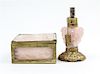 * A Pair of Gilt Metal and Rose Quartz Decorative Articles Height of tallest 5 3/4 inches.